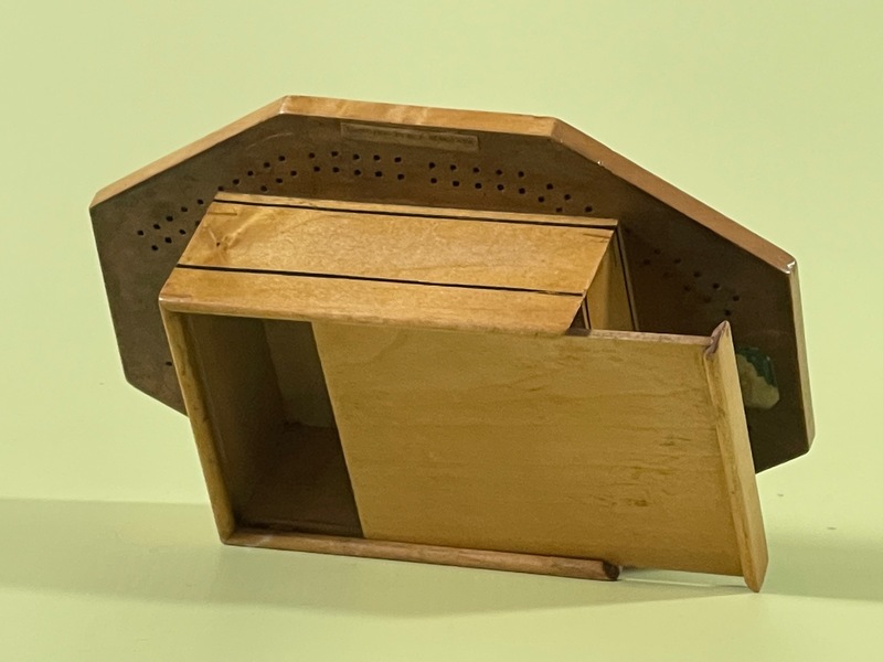 Antique Octagonal Cribbage Board   Ships Scene photo furniture