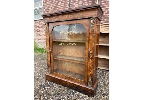 Antique Pier Cabinet 1 Door Glazed Bookcase Cupboard With Later Lettering