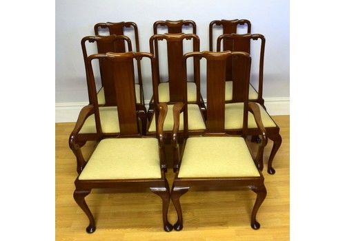 Antique Dining Chairs, Set Of 8 Queen Anne Style (Circa 1890)