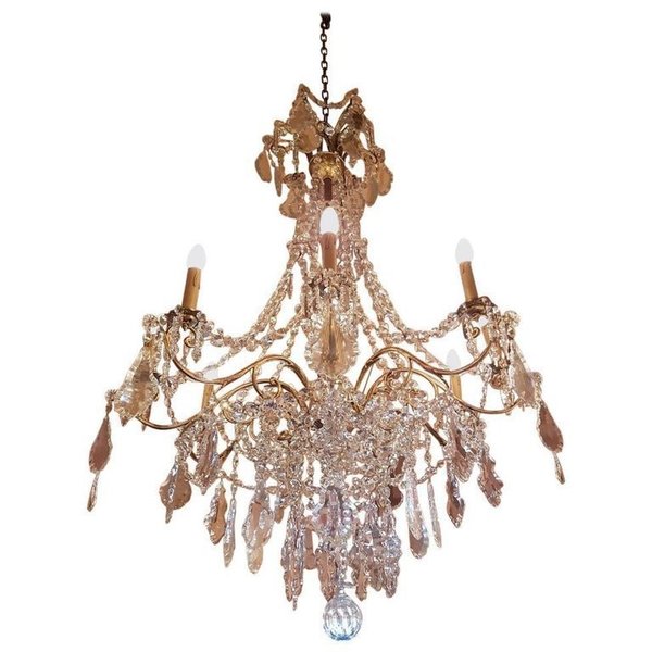 French Crystal and Bronze Six Light Chandelier French Crystal and Bronze Six Light Chandelier
