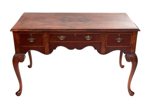 Queen Anne Revival Walnut 3 Drawer Table, Circa 1920s