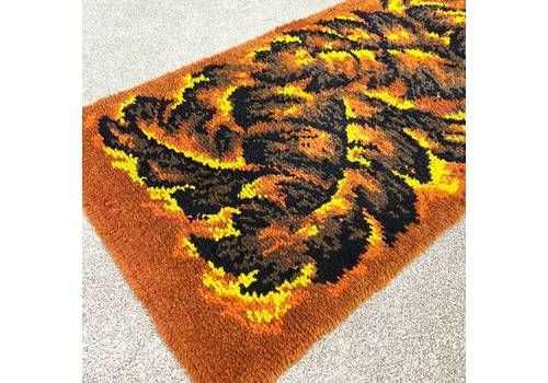 Scandinavian Ryamatta Mid Century Burnt Orange Rug, Vintage Wool Rya High Pile Shag Rug