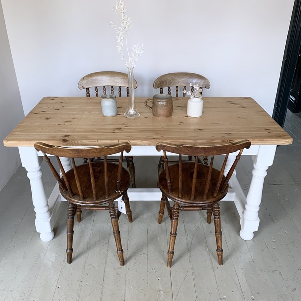 Pine Farmhouse Table With Painted Legs Vinterior