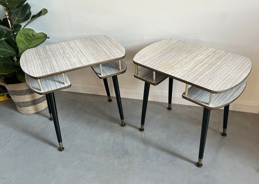 Pair Of Vintage Retro Formica Bedside Tables Floating Shelf On Dansette