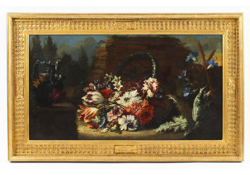 Antique Dutch School Floral Still Life Oil Painting Framed Late 18th C