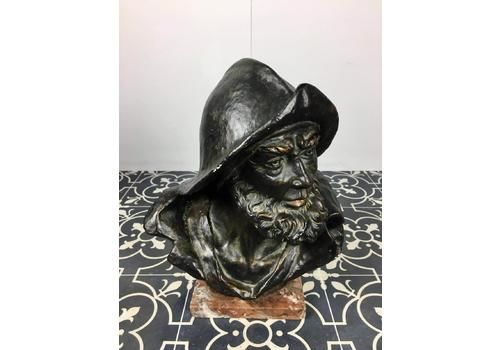 Antique Fisherman Bust Sculpture Plaster With Bronze Finish Marble Art Artist