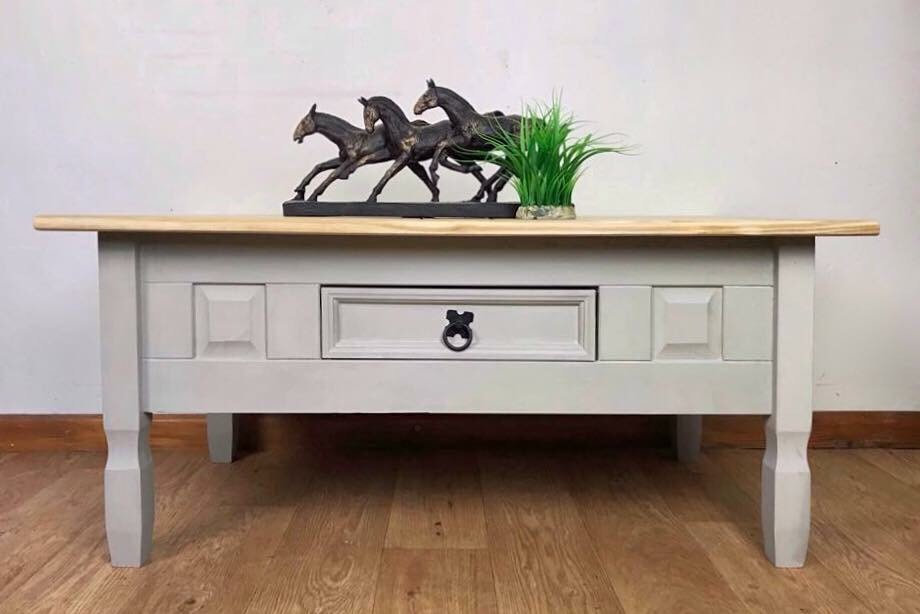 Grey Coffee Table Painted Furniture Living Room Mexican Pine Solid Wood Corona