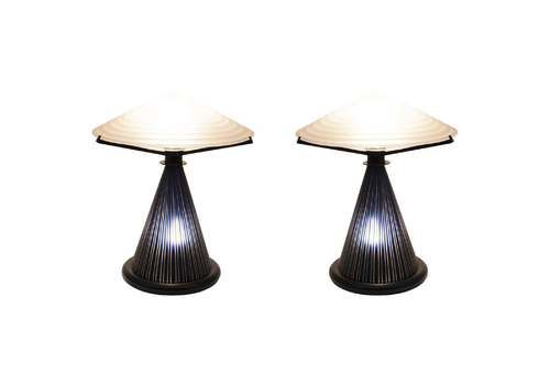 Pair Of Post Modern Italian Murano Glass Mushroom Table Lamps, 1980s