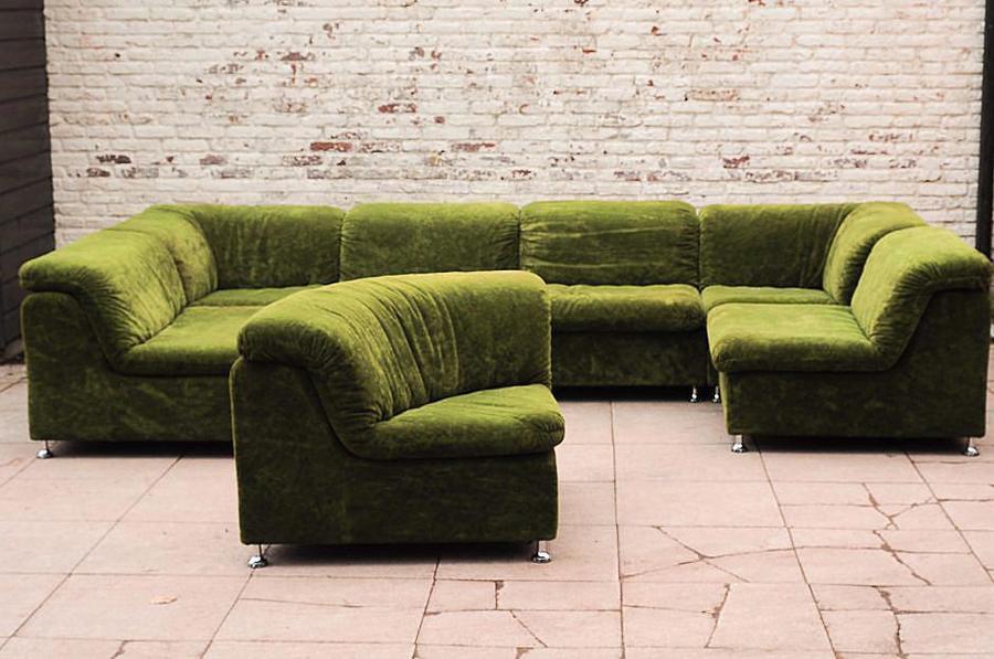 Vintage Green Velvet Modular Sofa 1970s Vinterior