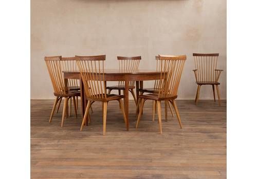 Thomas Moser Eastwood Spindle Back Dining Chairs And Table, Cherry Wood And Ash