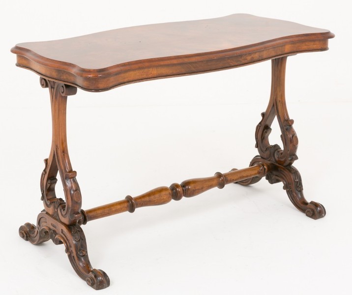 Victorian Stretcher Table Burr Walnut Side Tables 1860 photo furniture