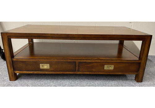 Campaign Style Coffee Side Lamp Table Tiered With Drawers & Shelf Storage