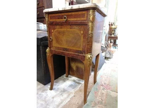 19th Century French Marble Top Walnut With Bronze Bedside Cabinet