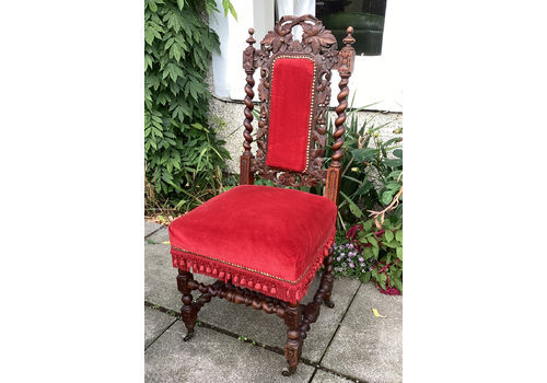 Victorian Gothic Hall Chair. Carved Fruit & Leaves Barley Twists Sprung Seat