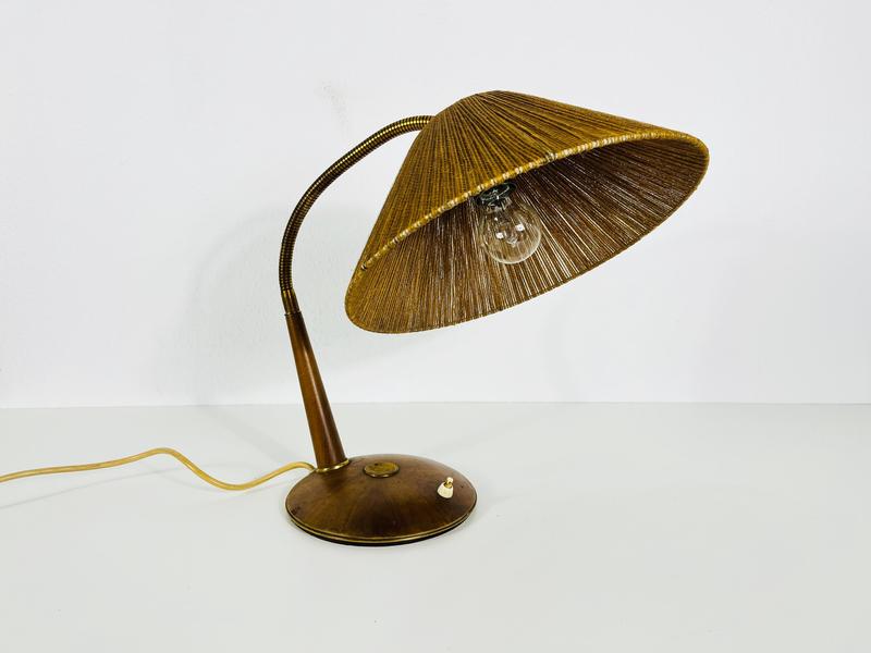 Midcentury Teak And Rattan Table Lamp By Temde, Circa 1970 photo furniture