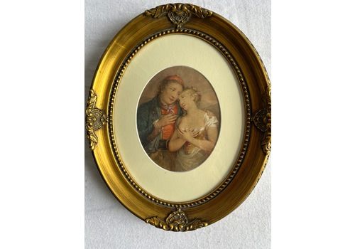 Small Oval Watercolour Of An Amorous Couple