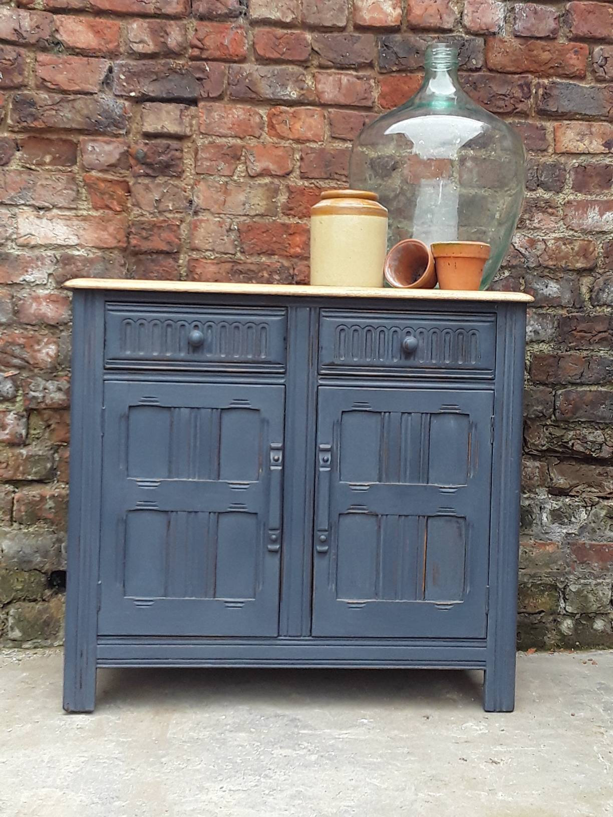 Navy Blue Cupboard With Wooden Top Kitchen Cupboard Storage Cabinet Vintage Cupboard Vinterior