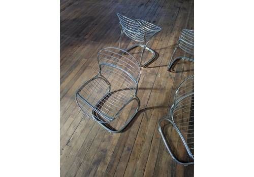 1970s Space Age Set Of Four Metal Wire Chairs By Gastone Rinaldi