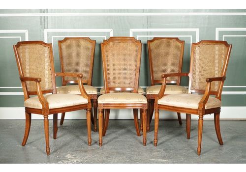 Lovely Set Of 6 Walnut Banded With Bergere Backs Dining Chairs Made By Kindel