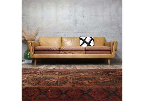 Mid Century Danish Tan Leather Three Seater Sofa