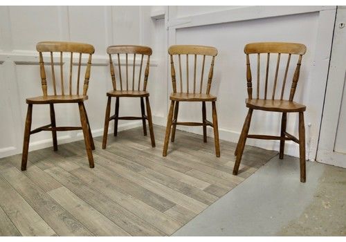 Set Of 4 Beech And Elm Seated Stick Back Kitchen Dining Chairs