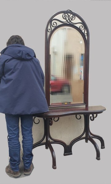 Att. In Thonet, Console With Large Mirror, Late Nineteenth Early Twentieth Century photo furniture