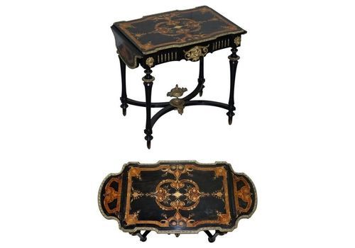 19th Century Louis Philippe Ebonised Marquetry Inlaid Bronze Extending Table
