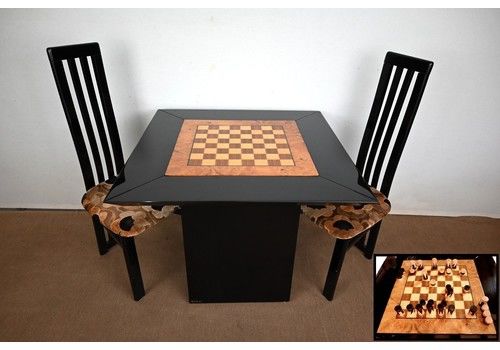 Set Of Games Table, Chessboard And Pair Of Paul Michel Chairs – 1970