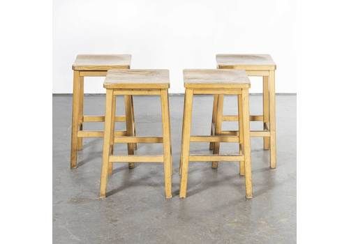 1950’s English Oak School Laboratory High Stools – Set Of Four
