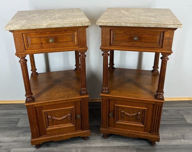 French Antique Bedside Tables Cupboards With Marble Tops