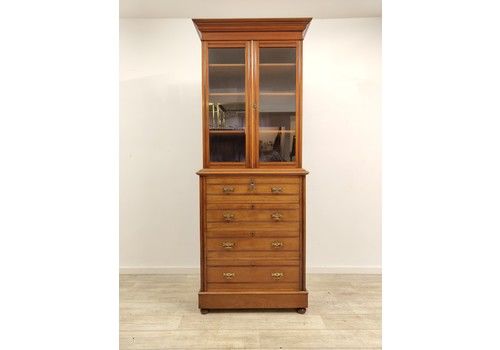 Antique Edwardian Solid Walnut Bookcase On Chest Of Shallow Form