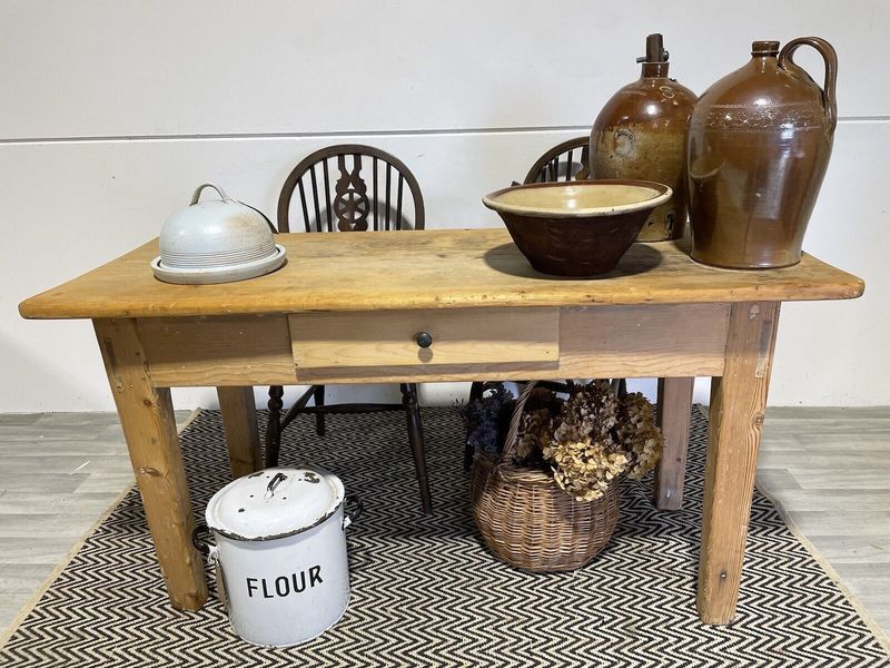 Antique Rustic Pine Serving Table Kitchen Table Desk Prep