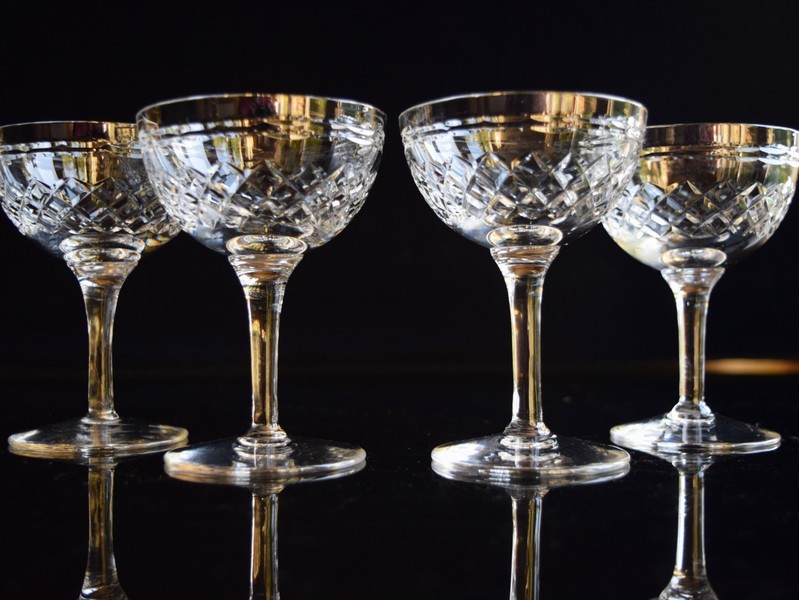 4 Tudor Crystal Champagne Glasses C1930 Vinterior