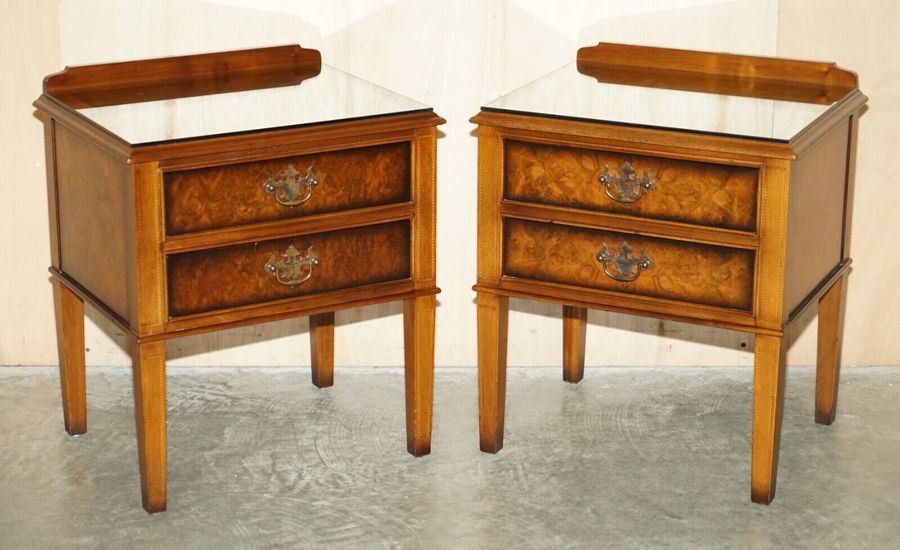 Pair Of Mid Century Modern Andrew Thompson Burr Walnut Side End Bedside
