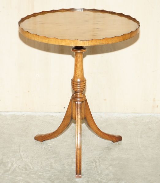 Sublime Burr Yew Wood Side End Lamp Table With Hand Carved Gallery Rail photo furniture