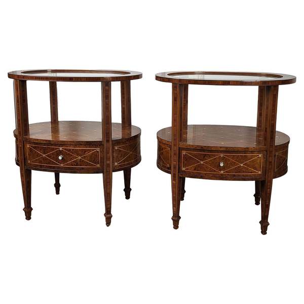 Pair Of Italian Marquetry And Mother Of Pearl Bed Side Night Stands