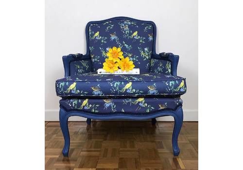 Armchair In Navy Blue Bird Print