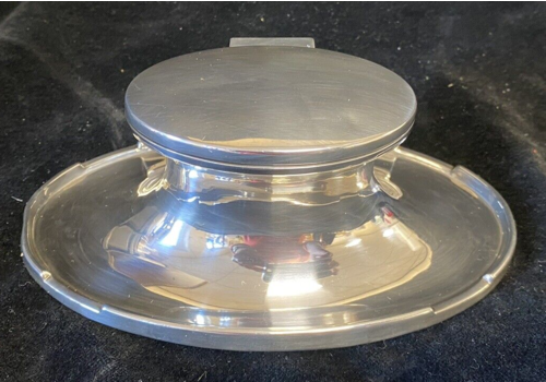 Large Oval Capstan Inkwell Sterling Silver Birmingham 1914 Zimmerman