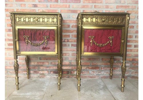 Antique Louis XVI Bronze & Glass Nightstands, Set Of 2 Bedside Tables
