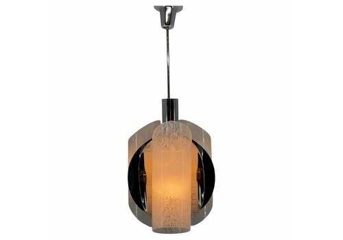 Mid Century Chrome & Murano Glass Chandelier, Italy