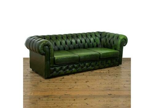 Three Seater Green Leather Chesterfield Sofa