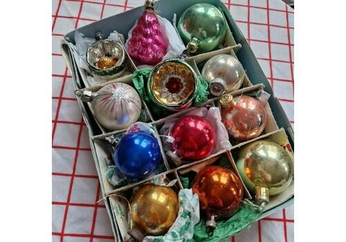 Vintage 1950's Retro Mcm Midcentury Glass Baubles In Box Kitsch Antique