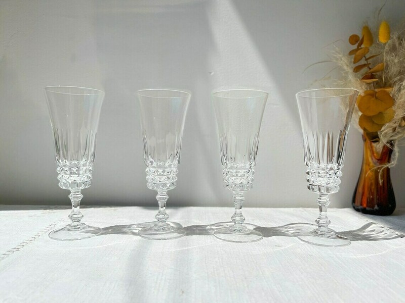 4 Cristal D'arques Flutes Model Tuileries Crystal Stemmed Glasses Vintage Champagne Coupes