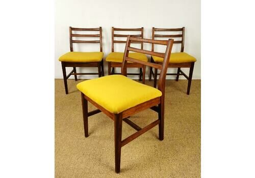 Set Of 4 Vintage Mid Century Solid Teak Kitchen Dining Chairs Yellow Mustard