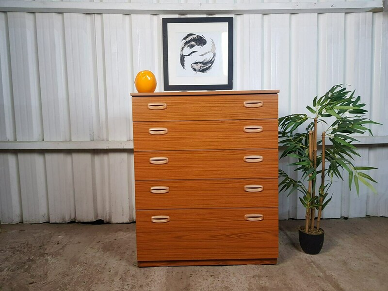 Schreiber Mid Century Vintage Danish Design Medium Teak Five Drawer 3/4