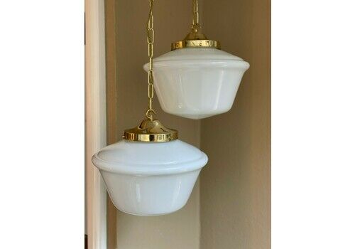 Pair Of Art Deco Opaline Light Pendants