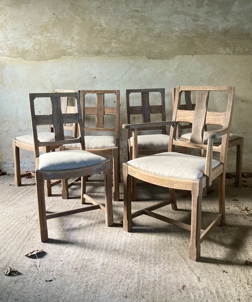 A Set Of 6 Limed Oak Dining Chairs C1930 Vinterior