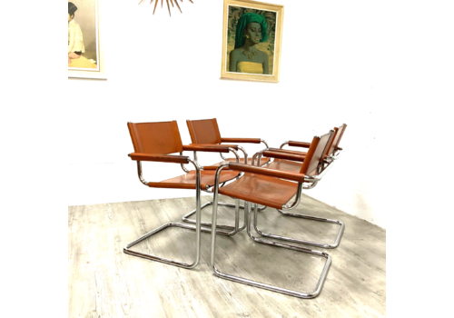Mart Stam S34 Chairs By Fasem Italy In Cognac Leather Date From The 1980s