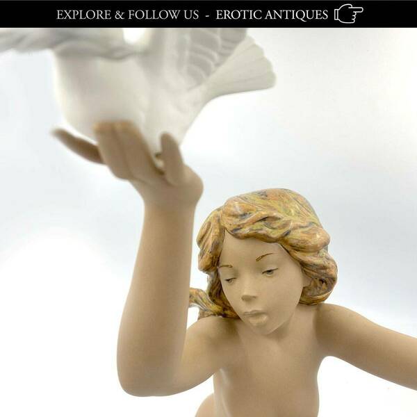 Vintage Large 22" Lladro Gres "Peace Offering" Nude With Dove #3559 ( Nymph Lady Woman Naked