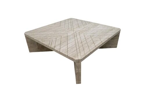 Willy Rizzo Mid Century Italian Travertine Coffee Table With Brass Inlays, 1970s